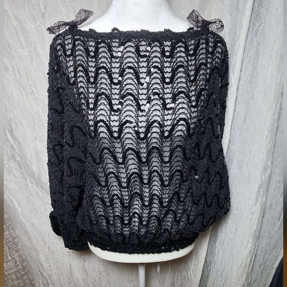 VINTAGE RARE St Martin Sequin Beaded Bell Sleeve Pullover The 70s Disco Era Top - Picture 2 of 14